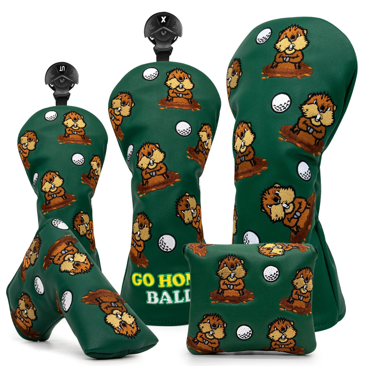 golf club gopher Headcovers for driver, 3 wood, hybrid, and putter